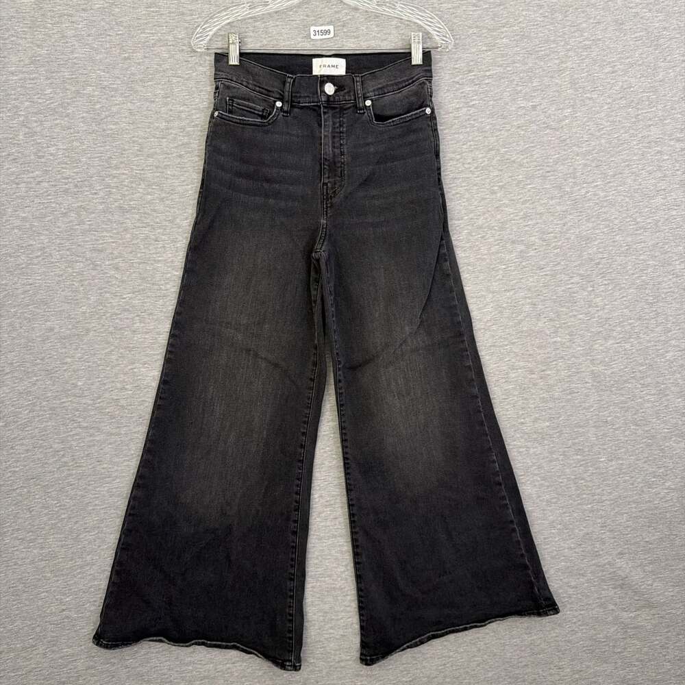 FRAME Womens Size 27 Le Palazzo High Rise Wide Leg Crop Jeans Broken Black